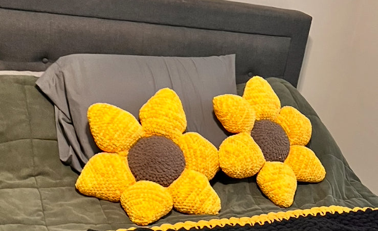 Handmade Crochet Sunflower Pillow