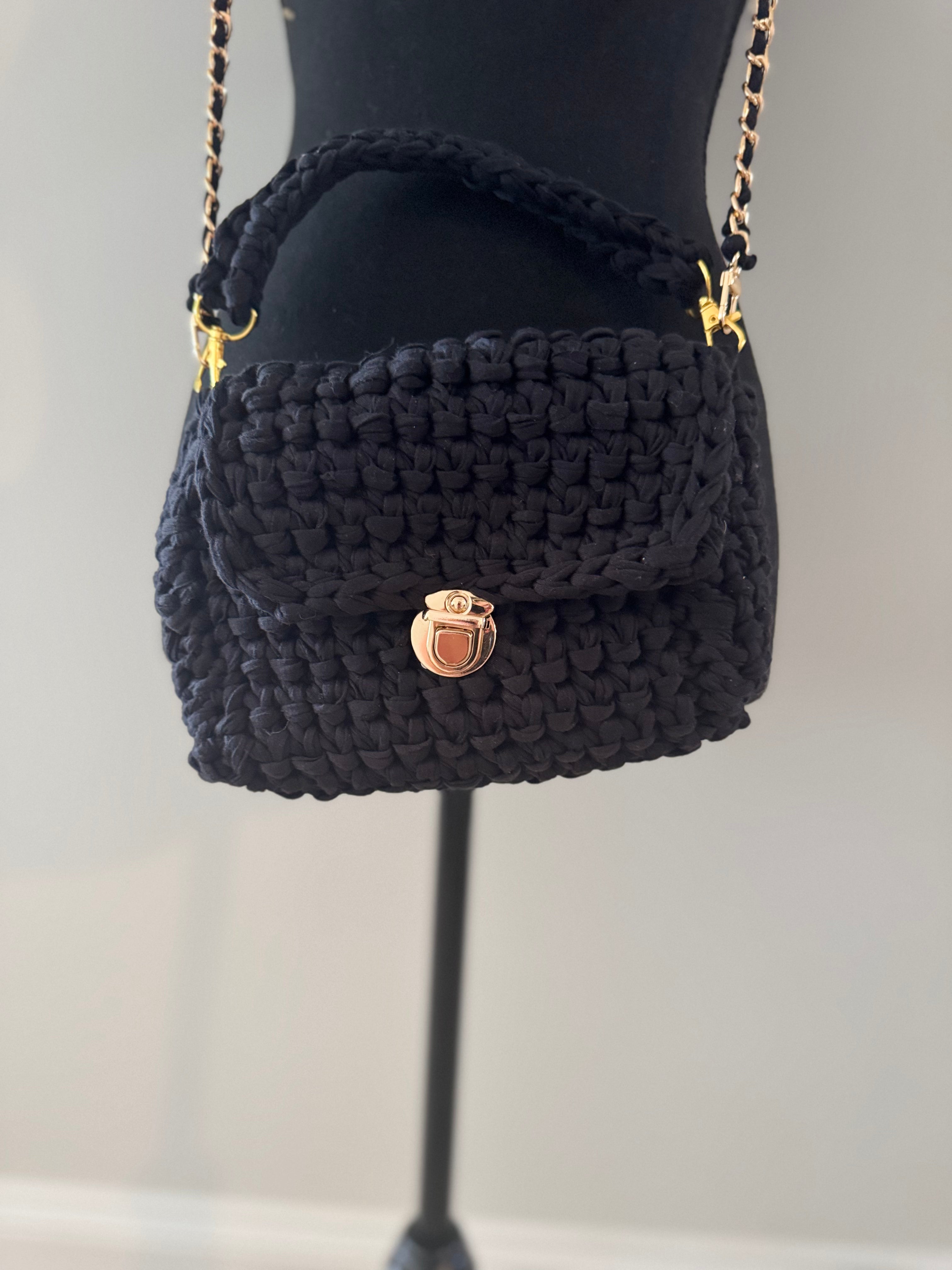Handmade Crochet Black Purse